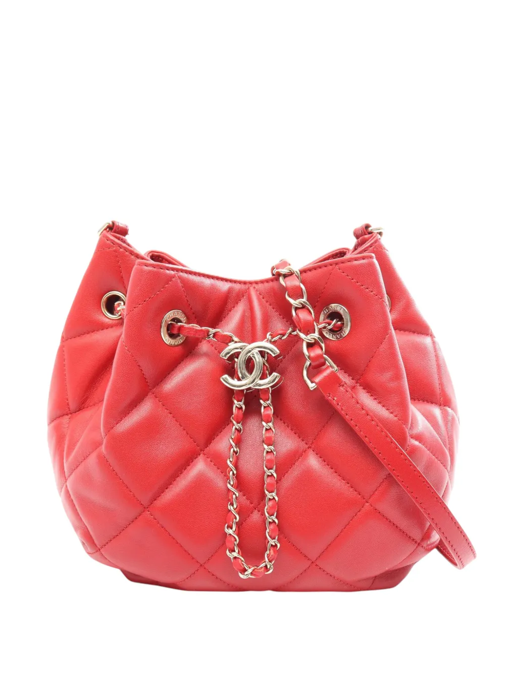 CHANEL Pre-Owned 2019 Mini Lambskin CC Dweller Drawstring bucket bag - Red