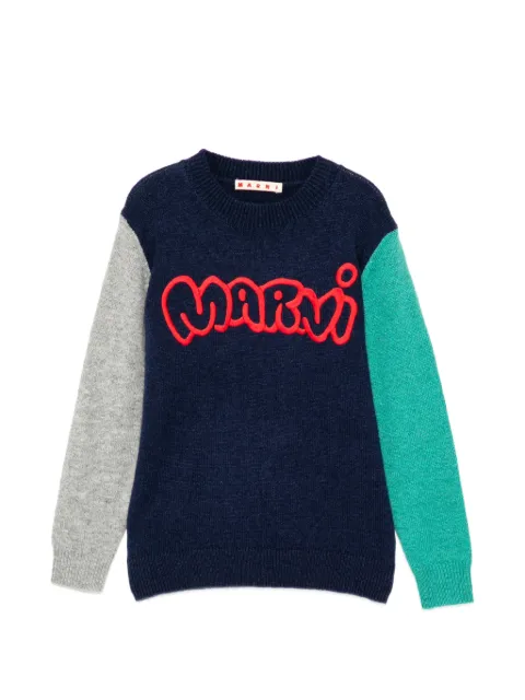 Marni Kids suéter con logo bordado y diseño color block