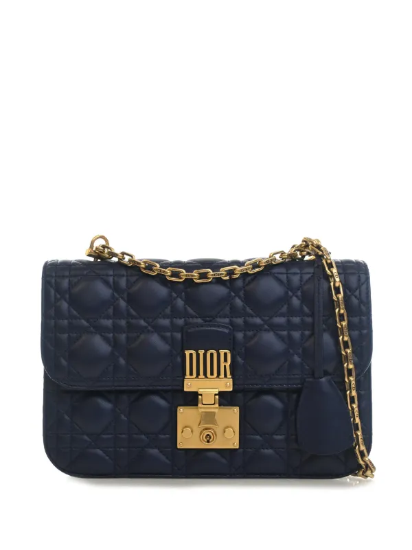 Dior Pre-owned 2017 Medium Lambskin Cannage Dioraddict Flap Shoulder Bag in Blue