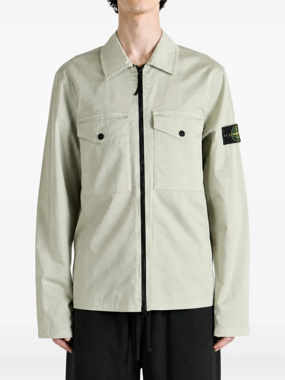 Stone Island 1200010 stretch organic cotton satin overshirt Beige