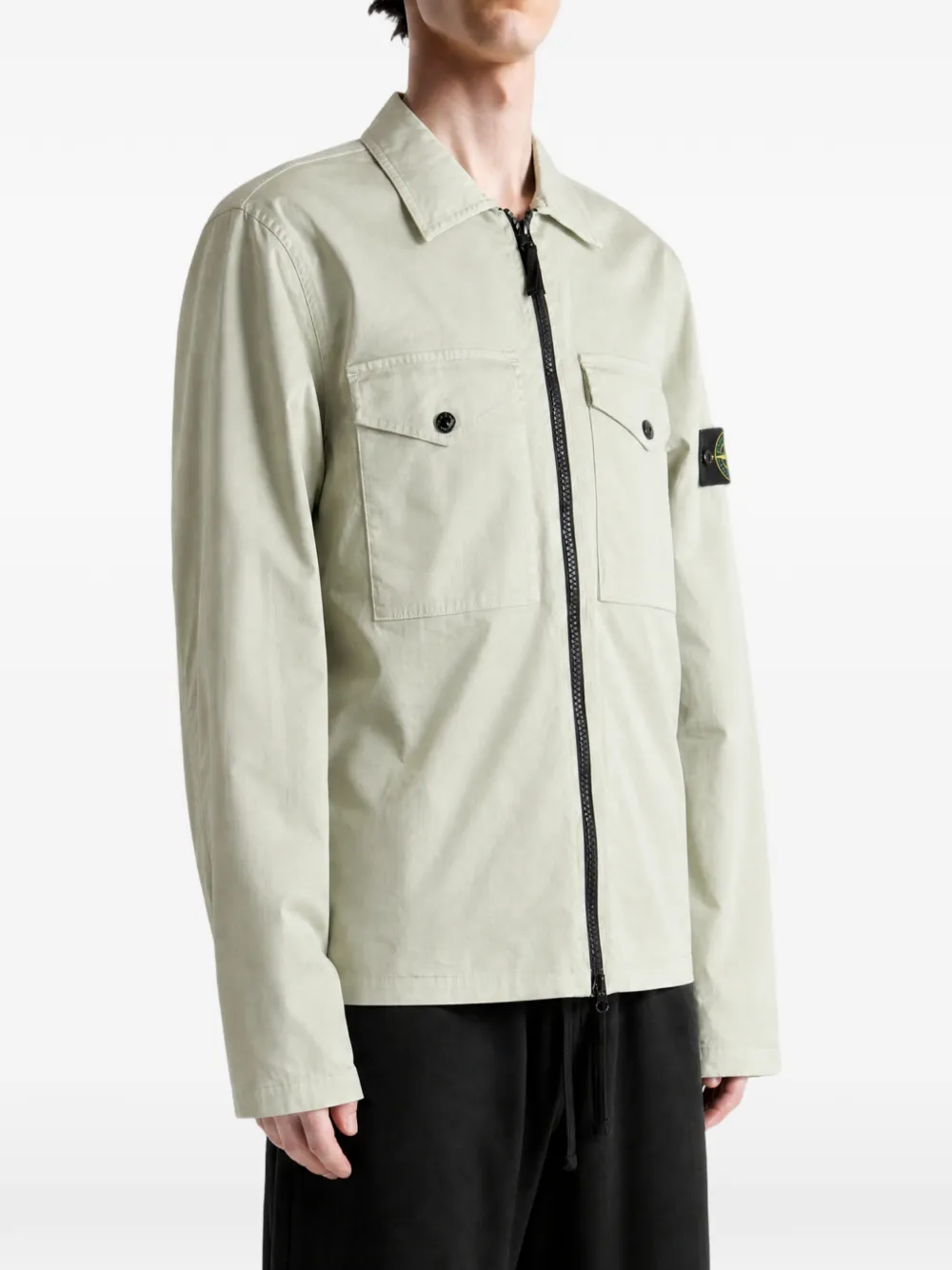 Stone Island 1200010 stretch organic cotton satin overshirt Beige