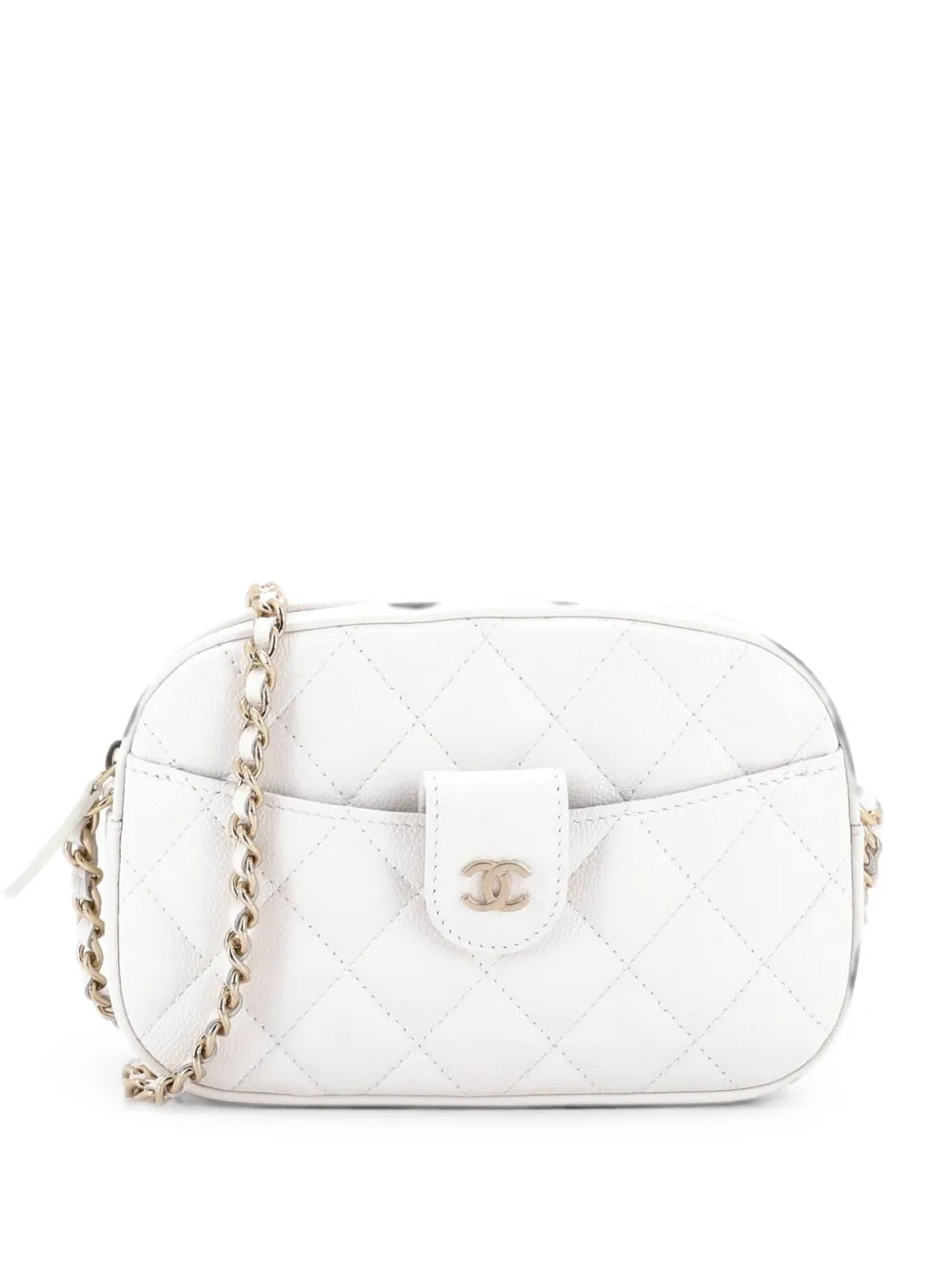 CHANEL Pre-Owned Slip Pocket Camera Case Bag Quilted Caviar Mini crossbody bag - White