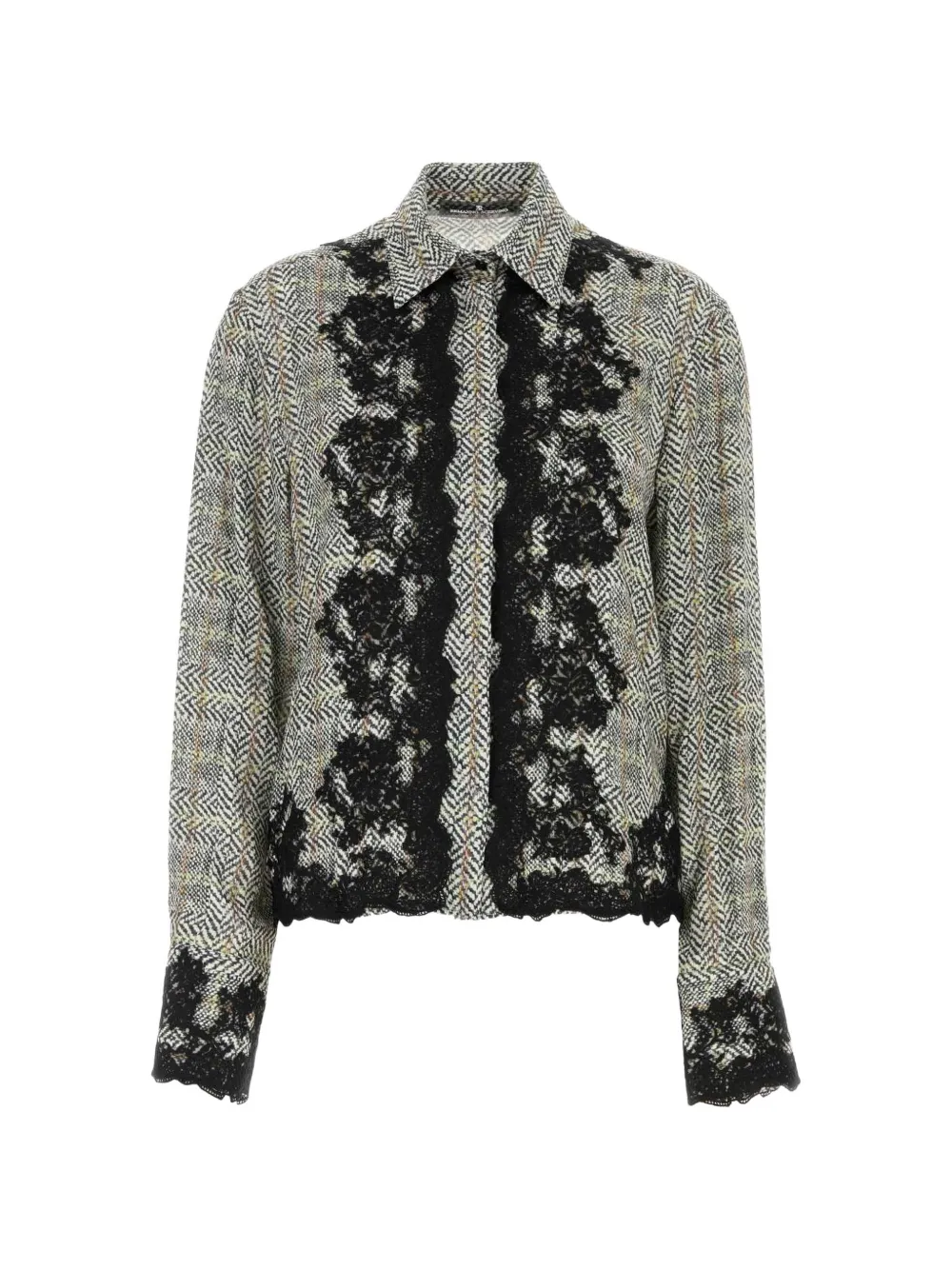 Ermanno Scervino lace-trim herringbone shirt - Grey