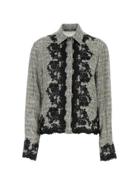 Ermanno Scervino lace-trim Prince of Wales check shirt