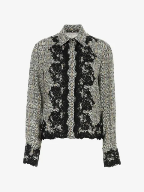 Ermanno Scervino camisa a cuadros príncipe de Gales con ribete de encaje