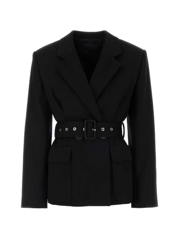 Lanvin Belted Long-sleeve Blazer in Black