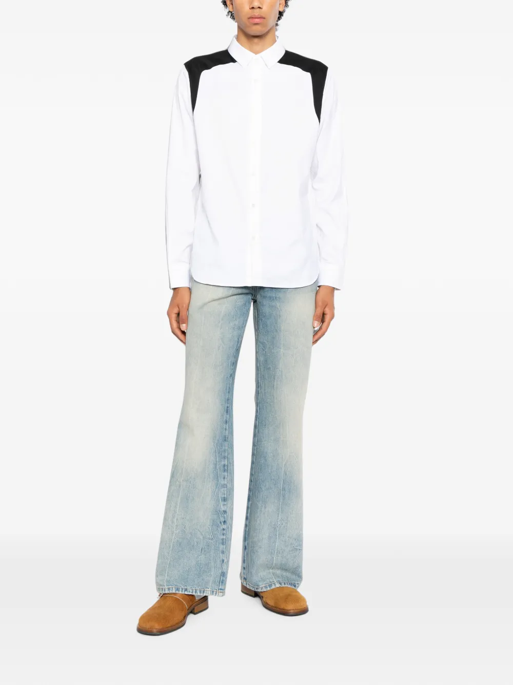 Ports V Shirt met contrasterend vlak Wit