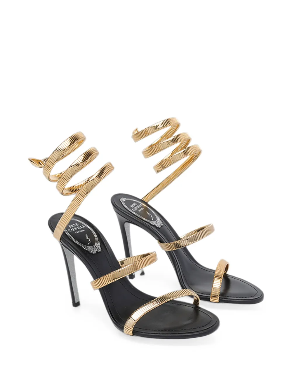 René Caovilla Juniper spiral-strap heeled sandals Goud