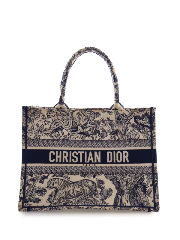 Dior Pre-owned 2020 Medium Canvas Embroidered Reverse Dioriviera Toile De Jouy Book Tote Bag in Blue