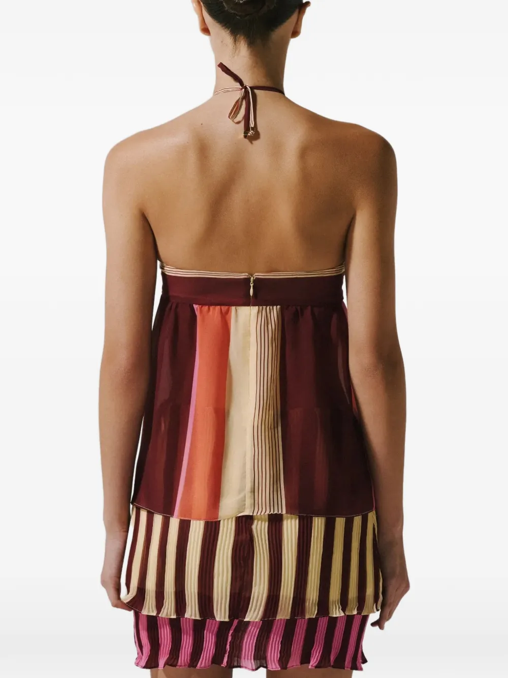 Baobab Romina gestreepte blouse met halternek Bruin