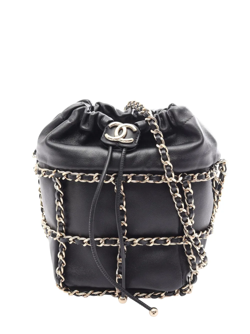 CHANEL Pre-Owned 2020 CC Lambskin Drawstring Chain bucket bag - Black