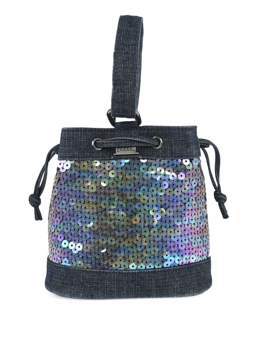 CHANEL Pre-Owned 1998 sequin-embellished drawstring bucket bag - Blu