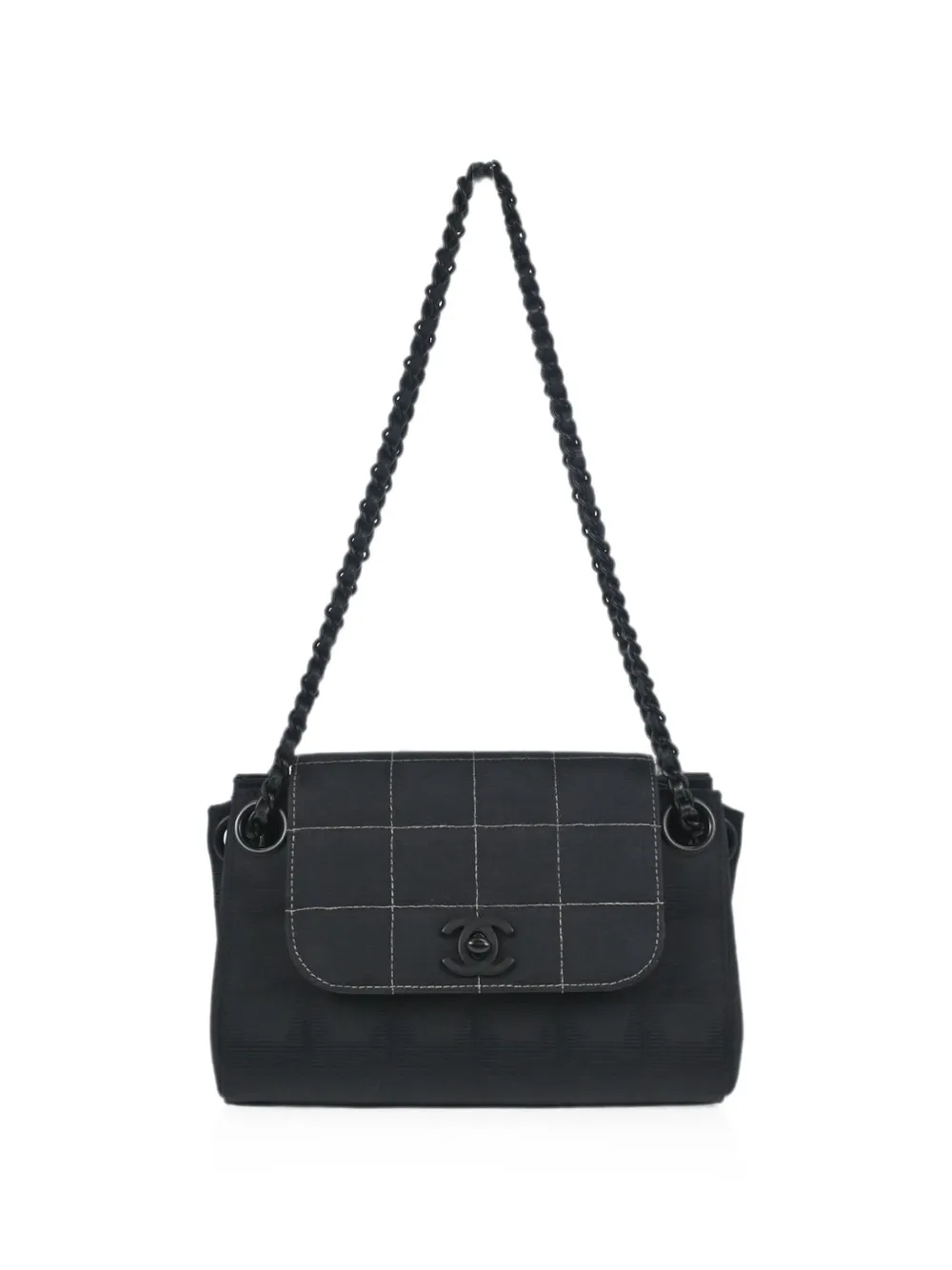 Pre-owned Chanel 2002 Travel Line Choco Bar Shoulder Bag In Black