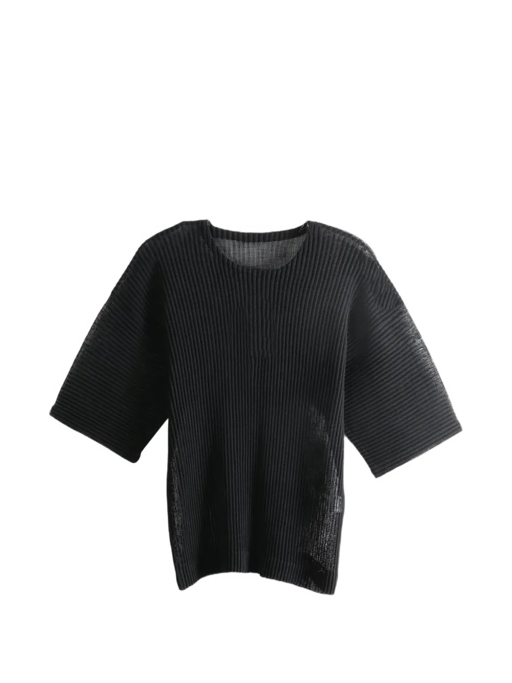Issey Miyake Pleated Semi-sheer T-shirt In Black