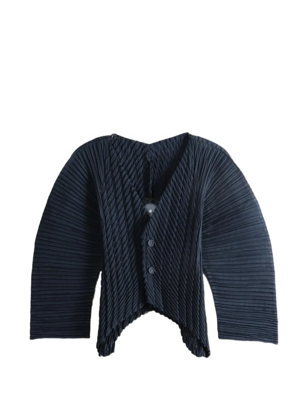 Issey Miyake Unfurling Pleats pleated asymmetric-hem cardigan - Blau