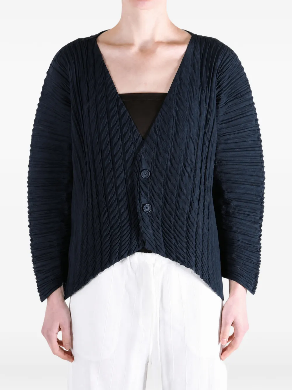Issey Miyake Unfurling Pleats vest met asymmetrische zoom en plooien Blauw