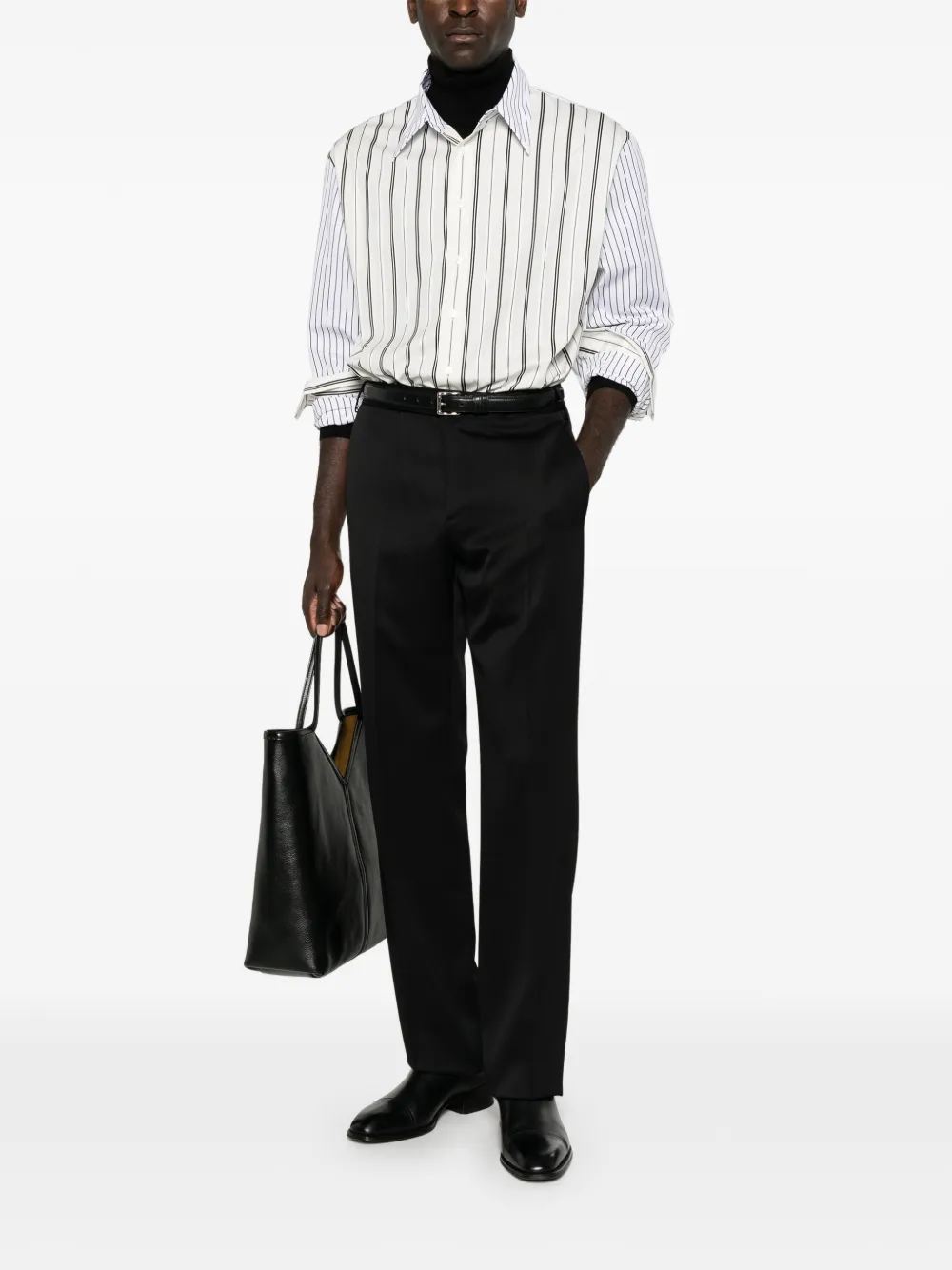 Saint Laurent vertical-stripe long-sleeve shirt Wit