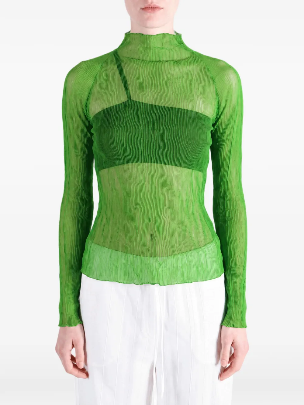 Issey Miyake Chiffon Twist 1 pleated high-neck top - Grün