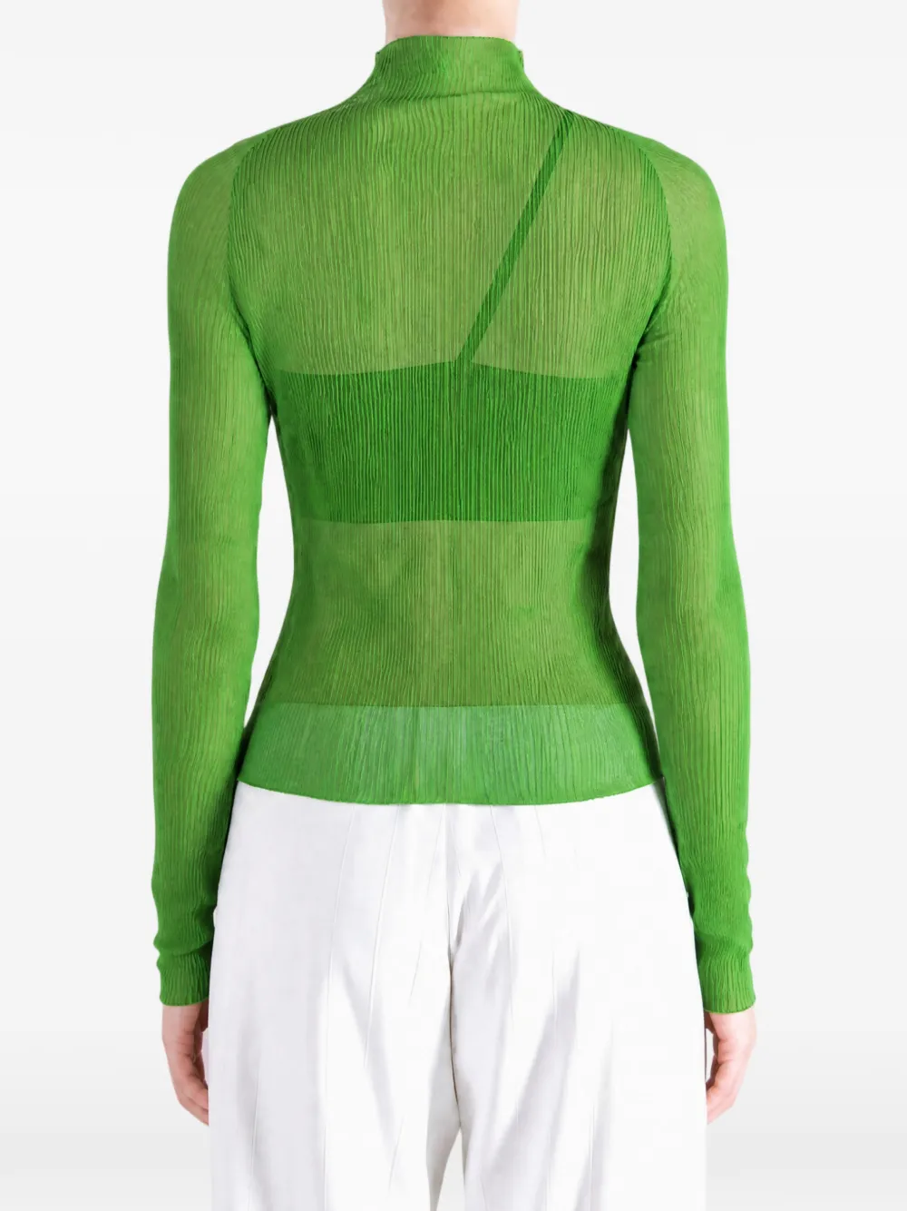 Issey Miyake Chiffon Twist 1 geplooide top met hoge hals Groen