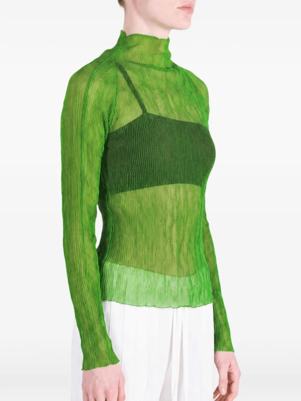 Issey Miyake Chiffon Twist 1 geplooide top met hoge hals Groen