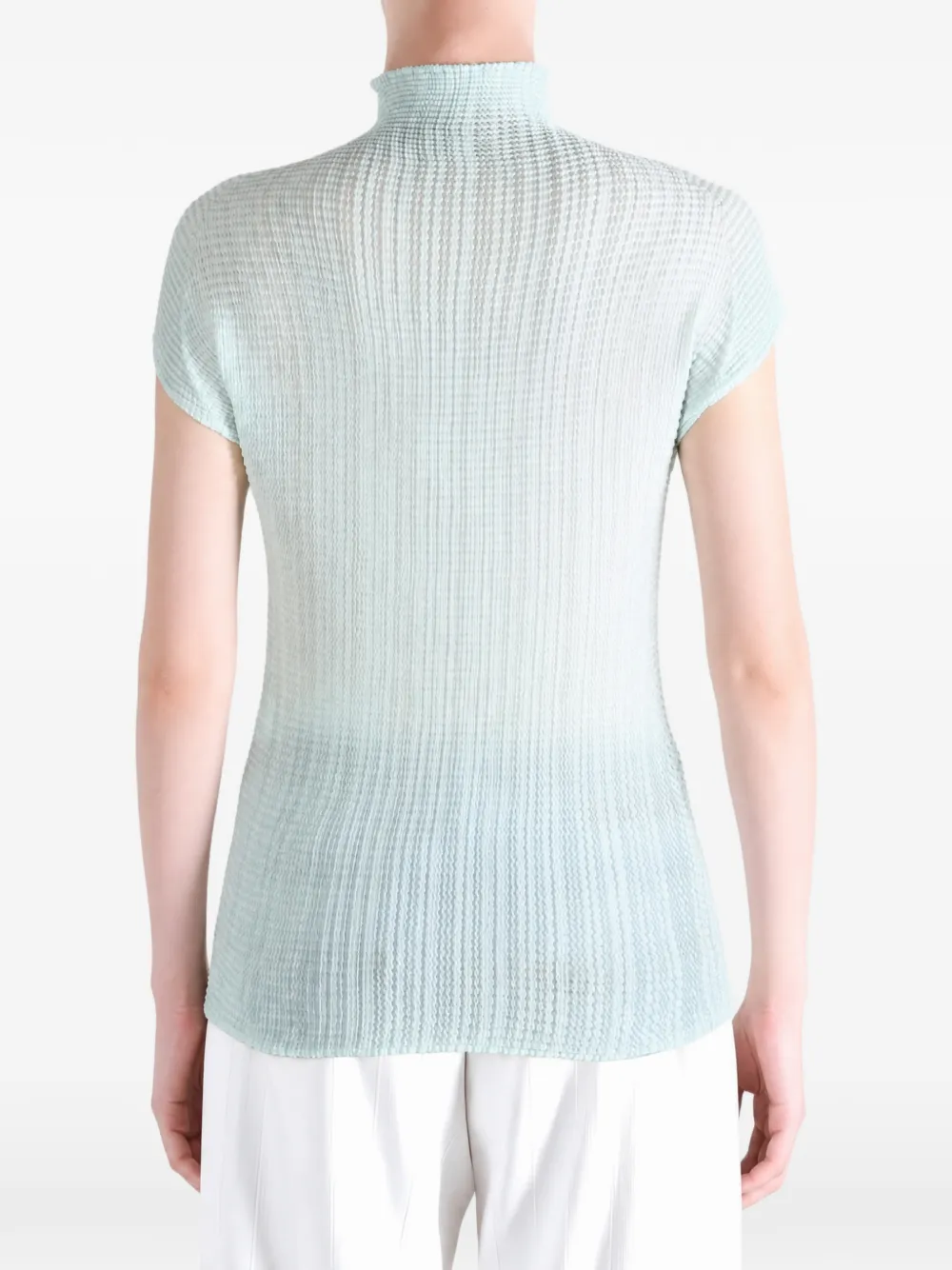 Issey Miyake Wooly Pleats-68 top met hoge hals en plooien Blauw