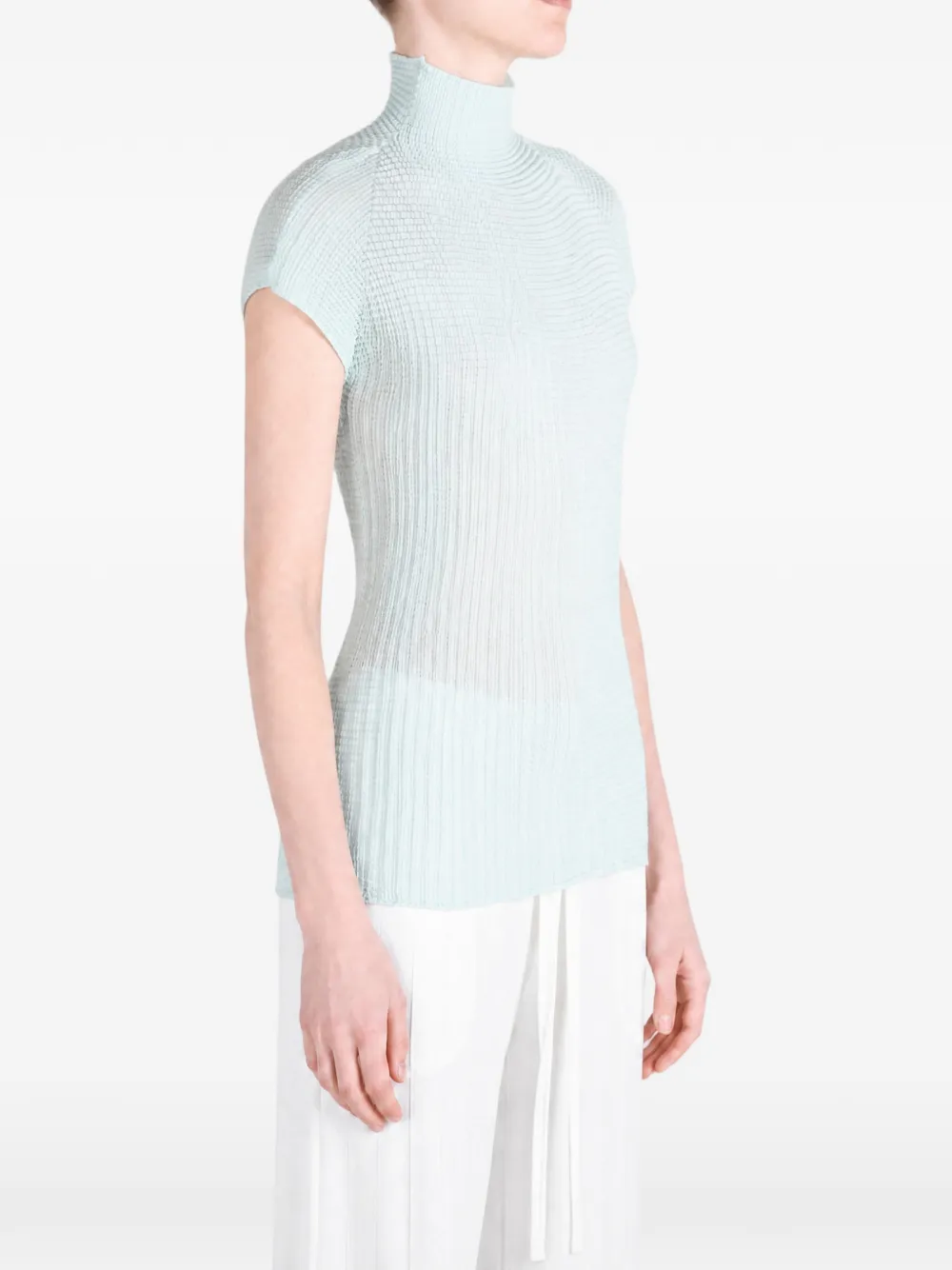 Issey Miyake Wooly Pleats-68 top met hoge hals en plooien Blauw