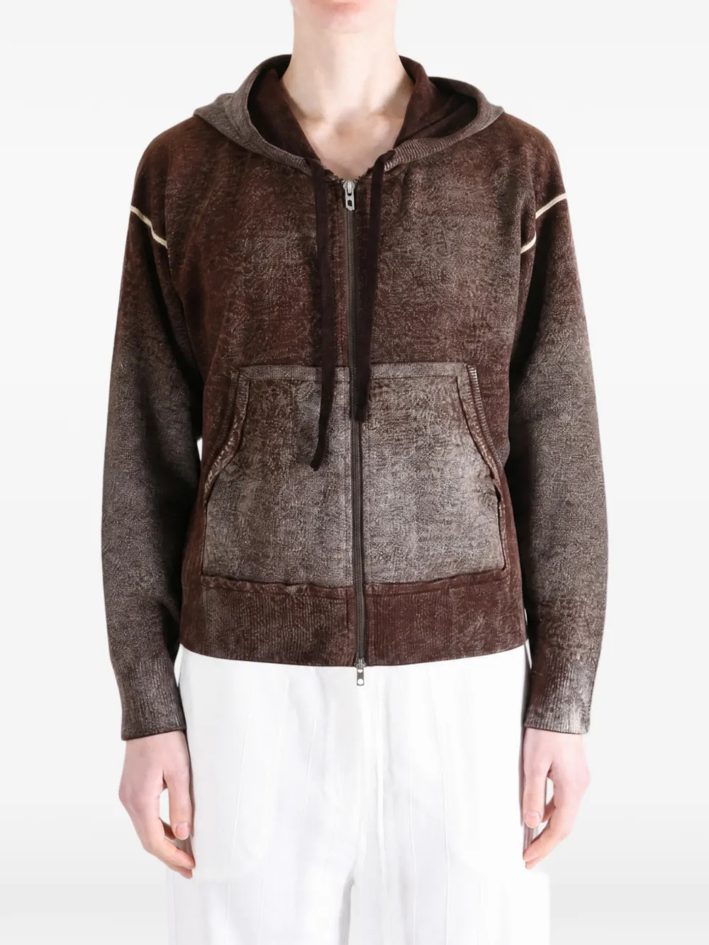 Diesel Vest van wol met capuchon en omgekeerde print Bruin