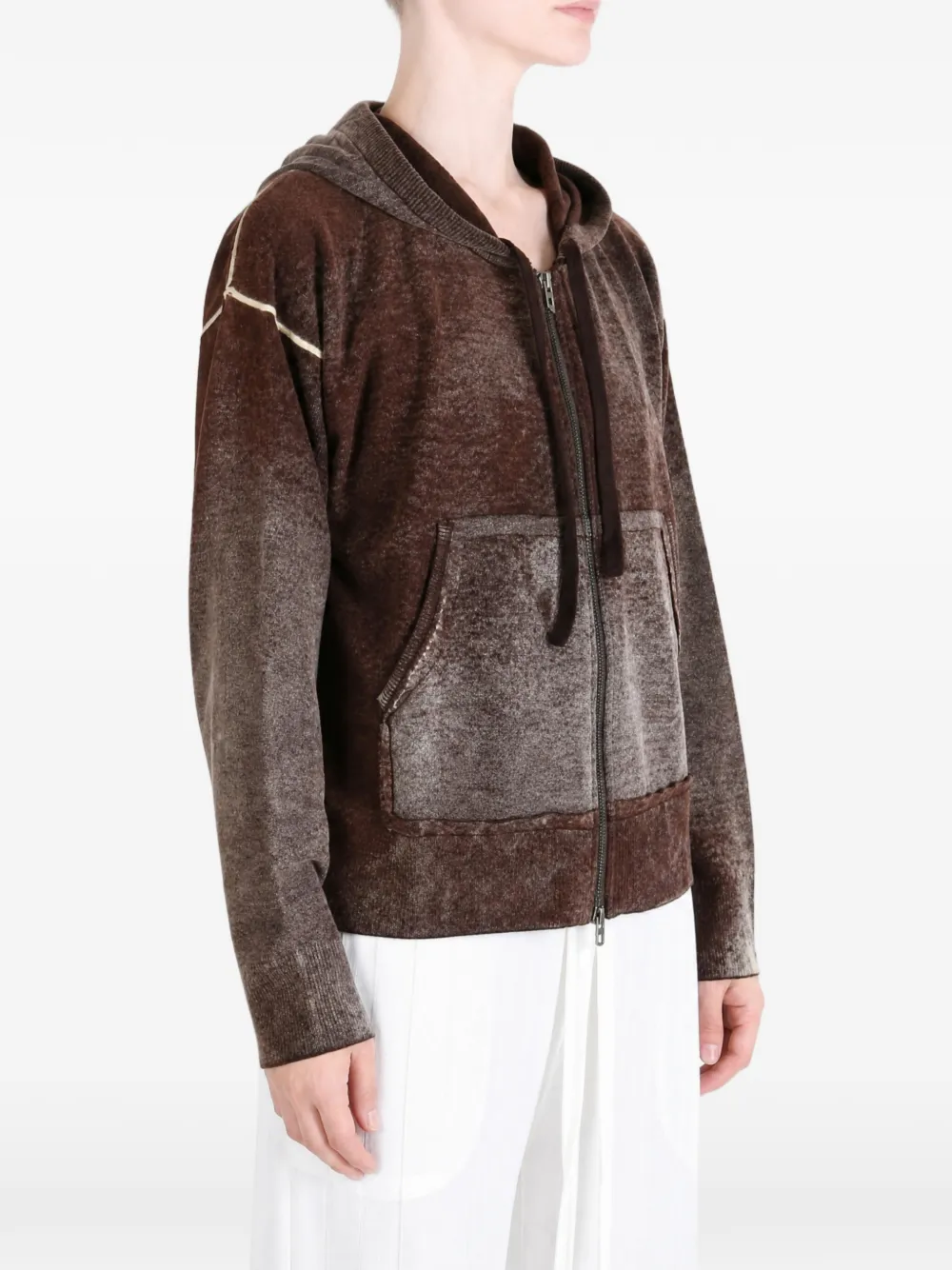 Diesel Vest van wol met capuchon en omgekeerde print Bruin