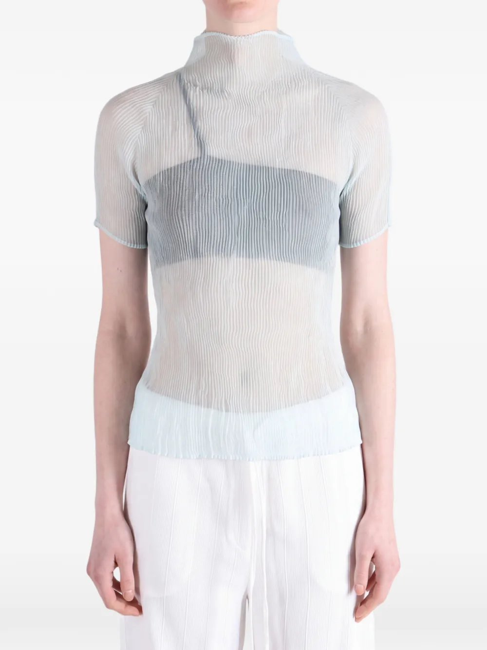 Issey Miyake Chiffon Twist 1 pleated high-neck top - Blau