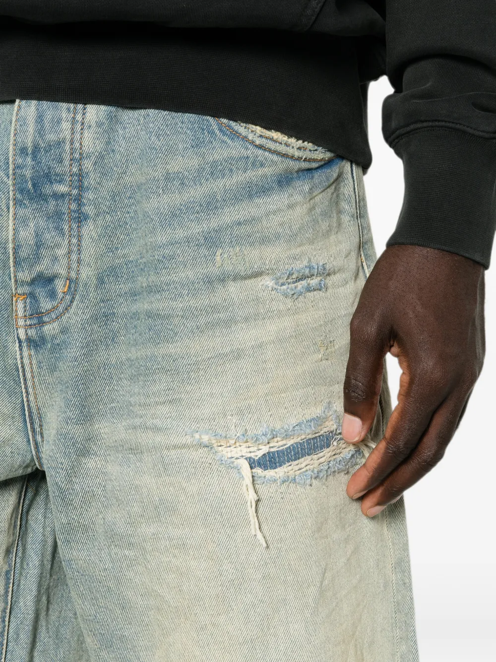 Purple Brand Gerafelde shorts Blauw