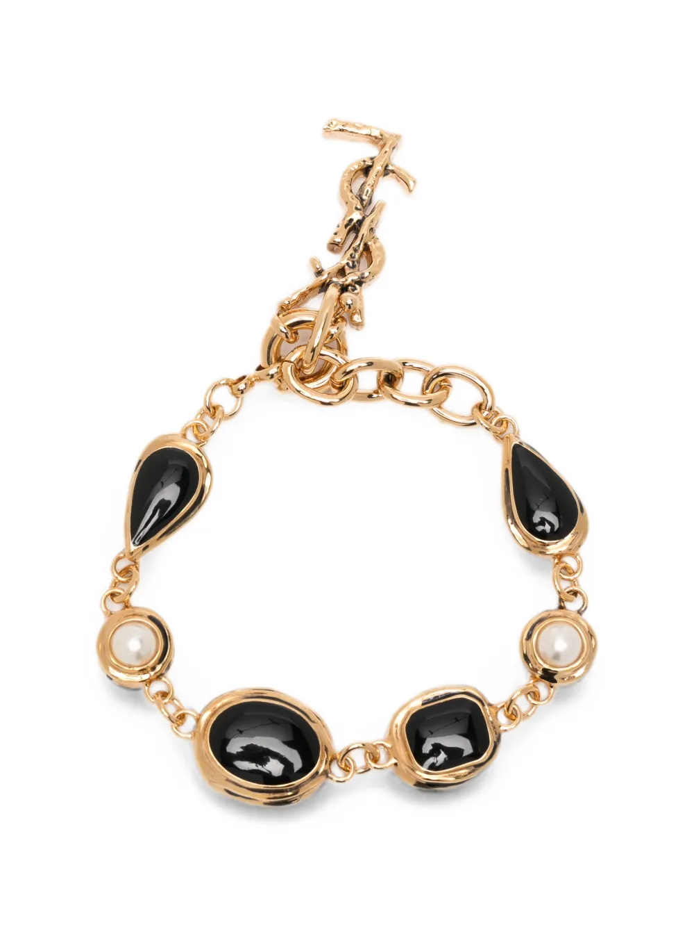 Saint Laurent cabochon-embellished faux-pearl bracelet - Oro