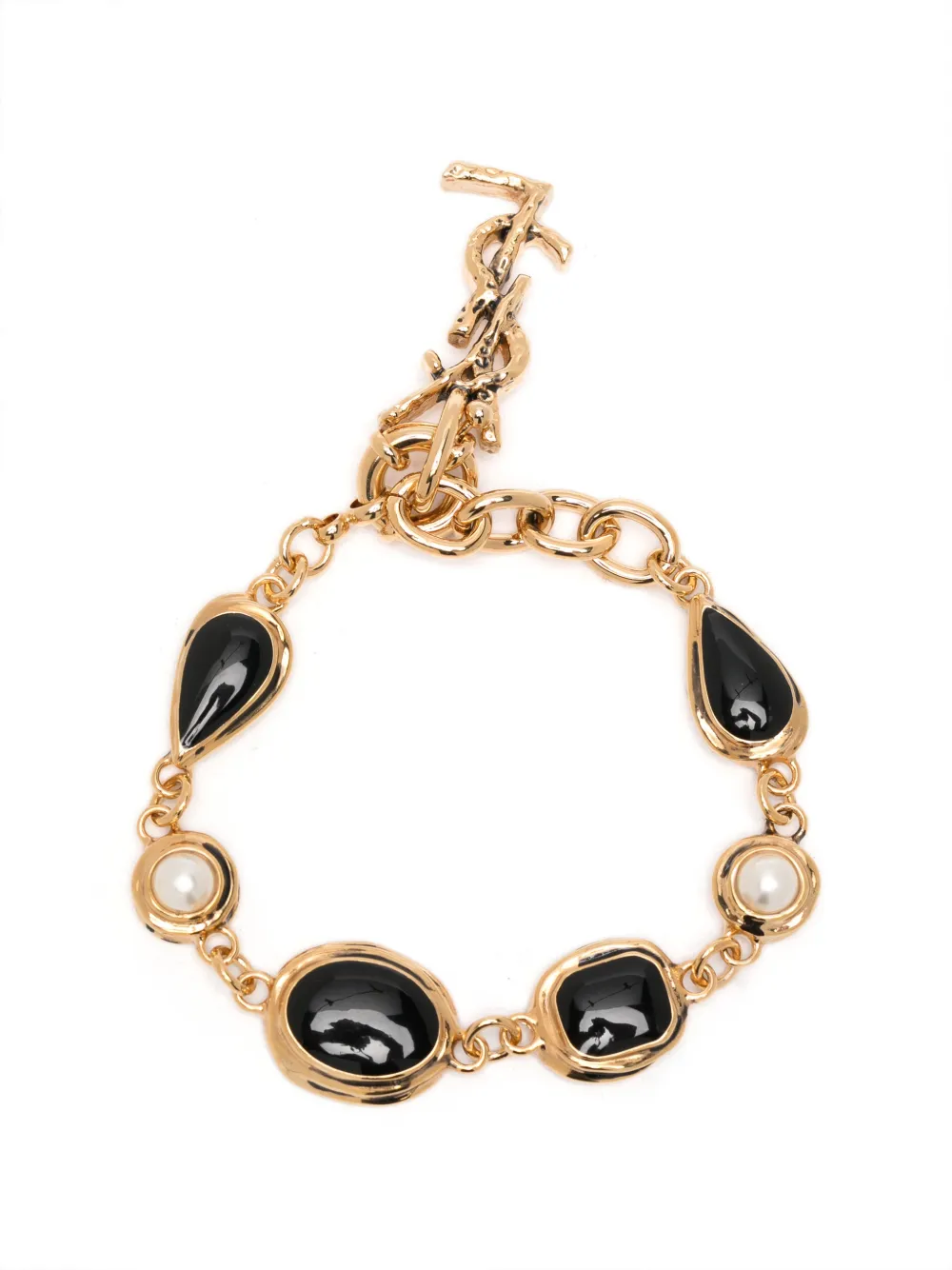 Saint Laurent cabochon-embellished faux-pearl bracelet - Gold