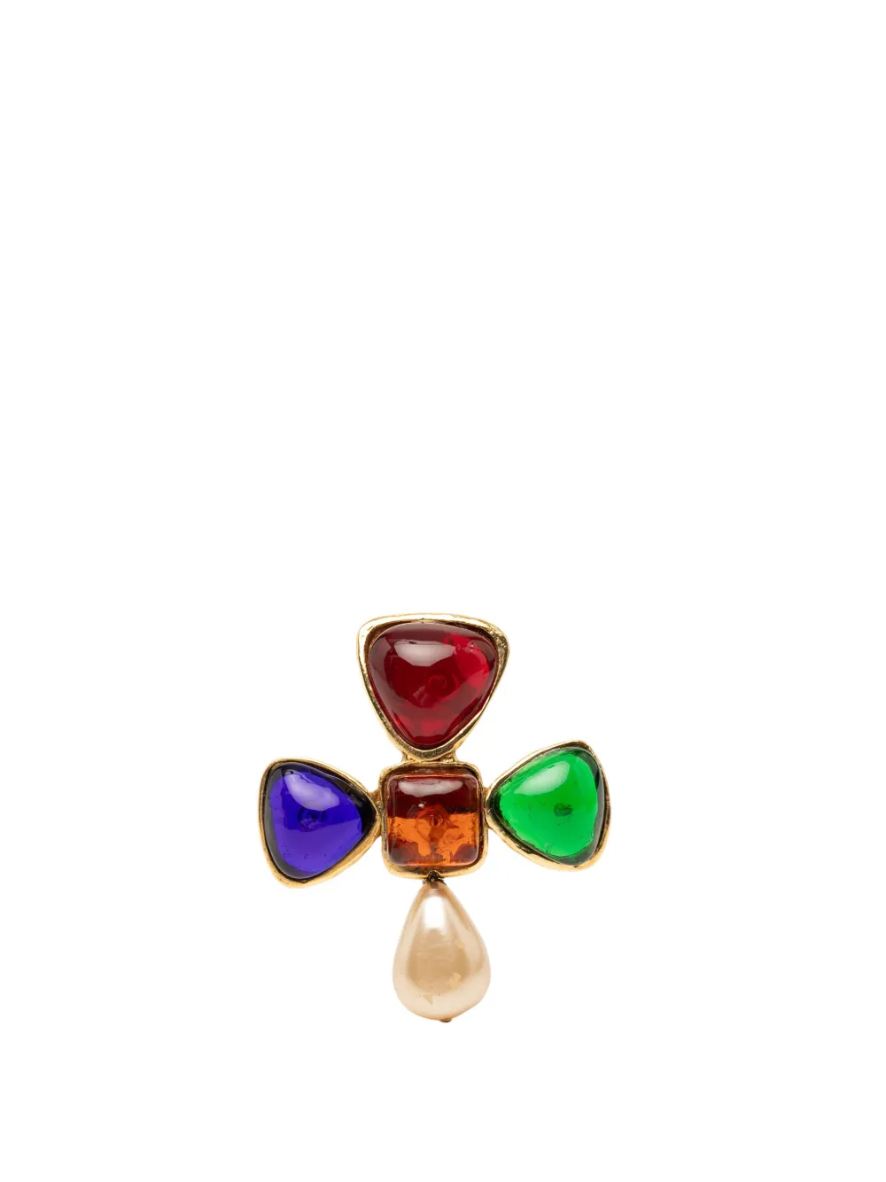 CHANEL Pre-Owned 1980-1990 Gold Plated Multicolored Gripoix and Faux Pearl Pin Brooch costume brooch - Oro