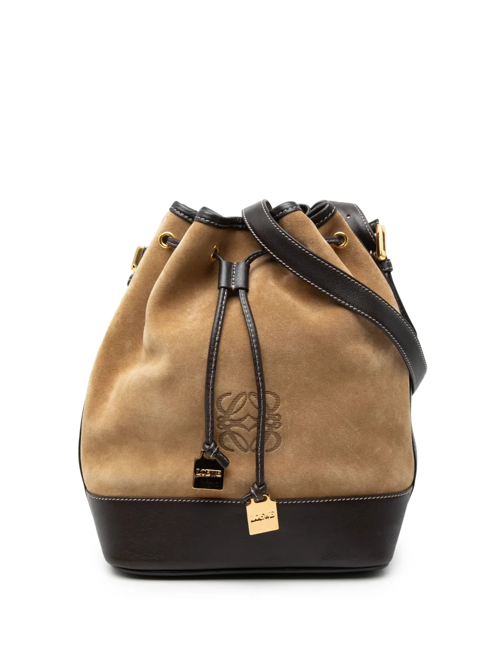 Loewe Pre-Owned 2000-2026 Suede Anagram Drawstring bucket bag - Brown
