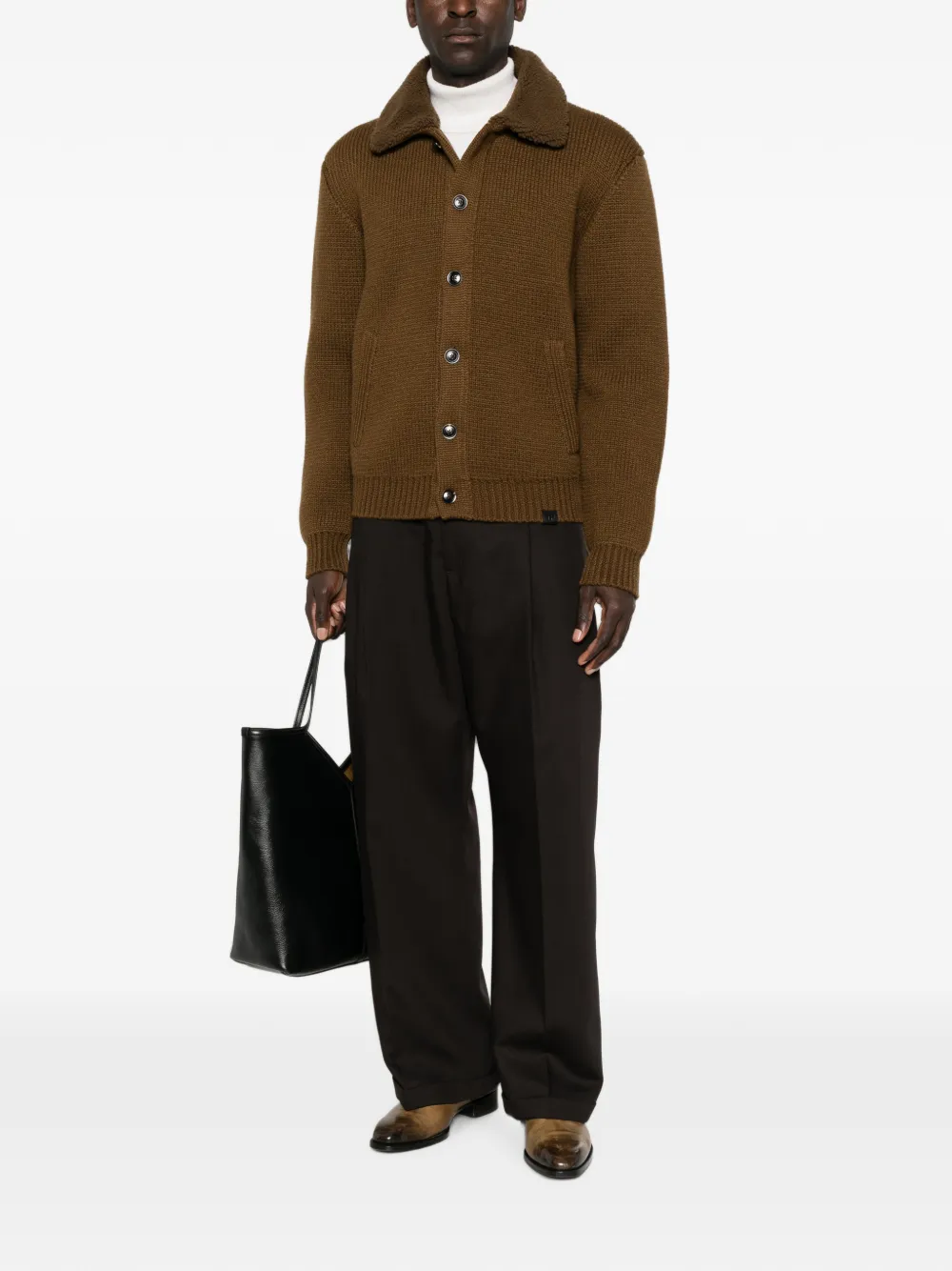 TOM FORD Vest met kraag van schapenvacht en elleboog-patch Bruin