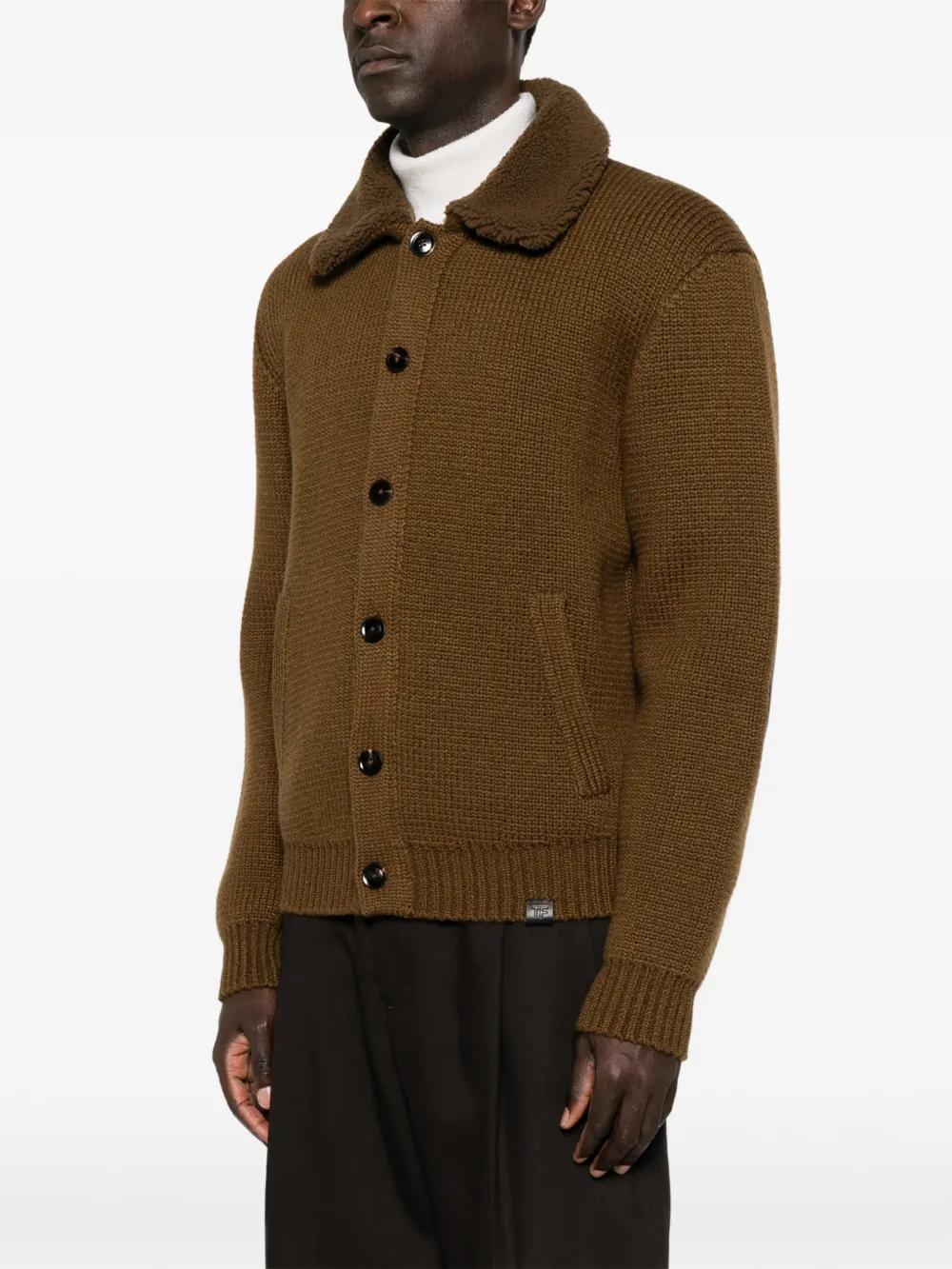 TOM FORD Vest met kraag van schapenvacht en elleboog-patch Bruin