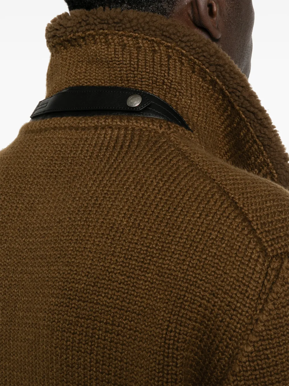 TOM FORD Vest met kraag van schapenvacht en elleboog-patch Bruin