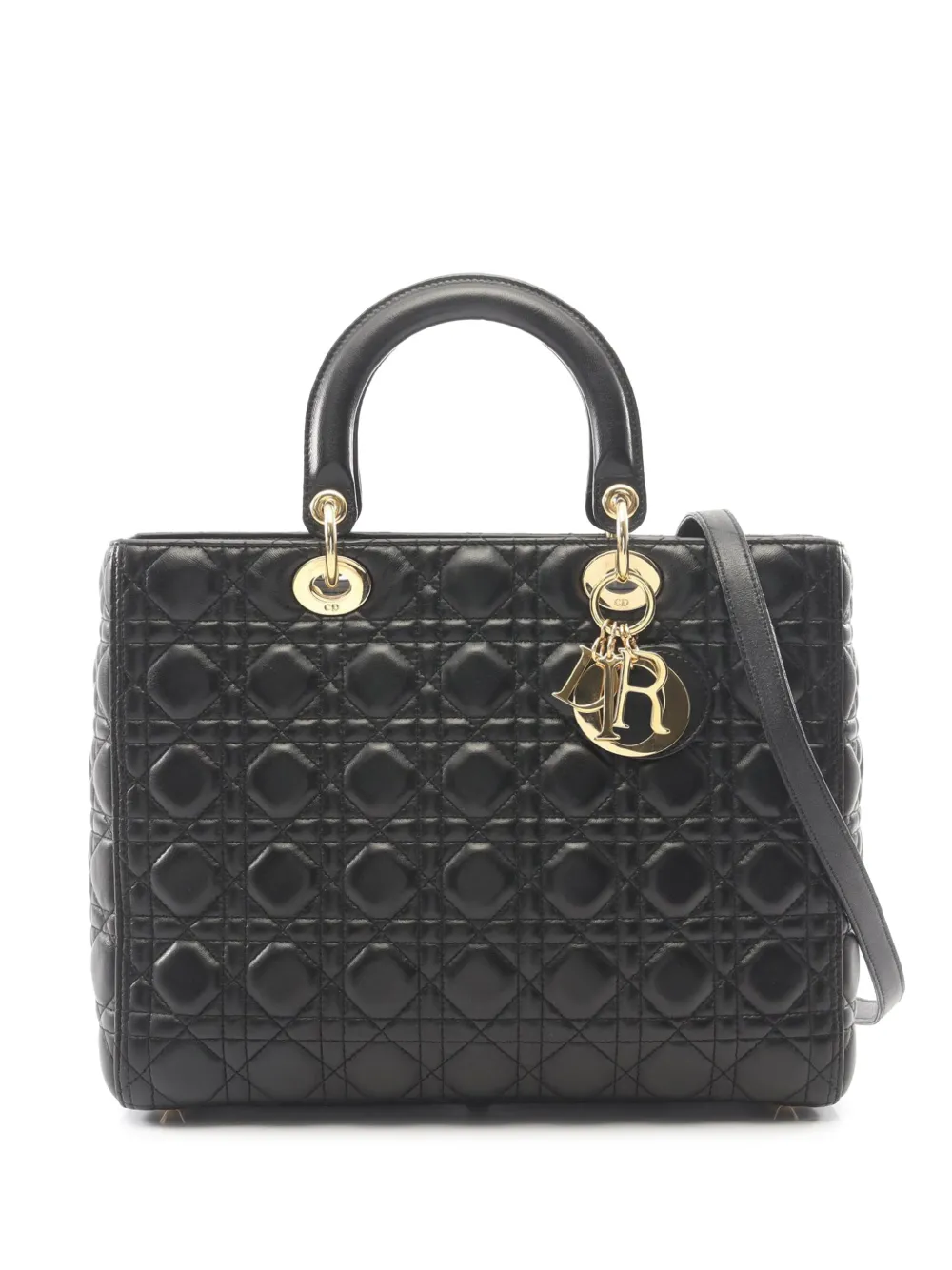 Christian Dior Pre-Owned 2000-2026 Large Lambskin Cannage Lady Dior satchel - Black