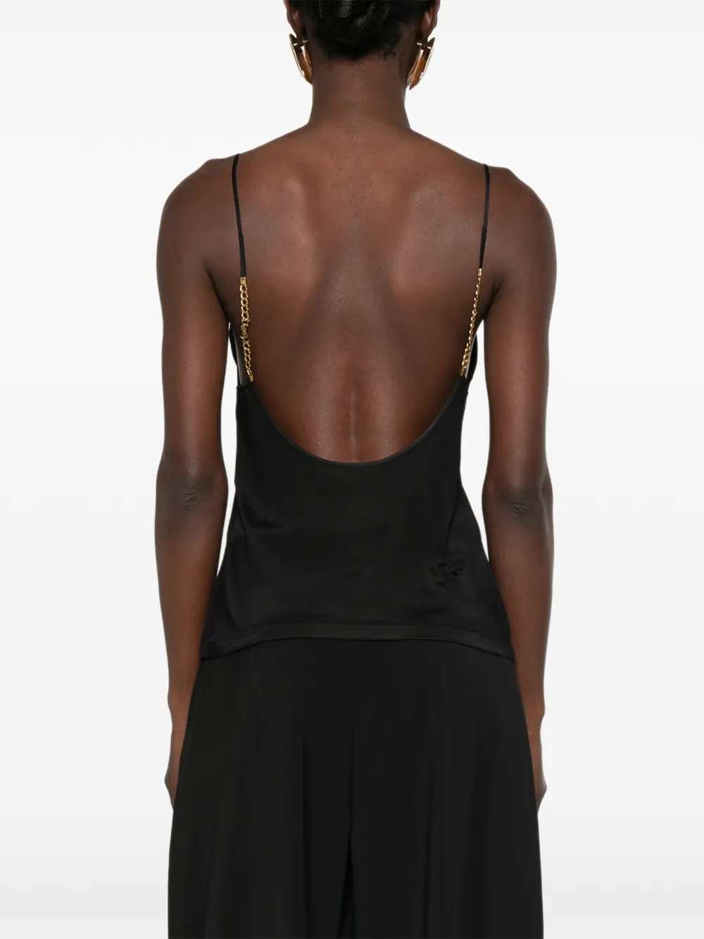 Saint Laurent Logo-plaque Chain-strap Top in Black, view 4