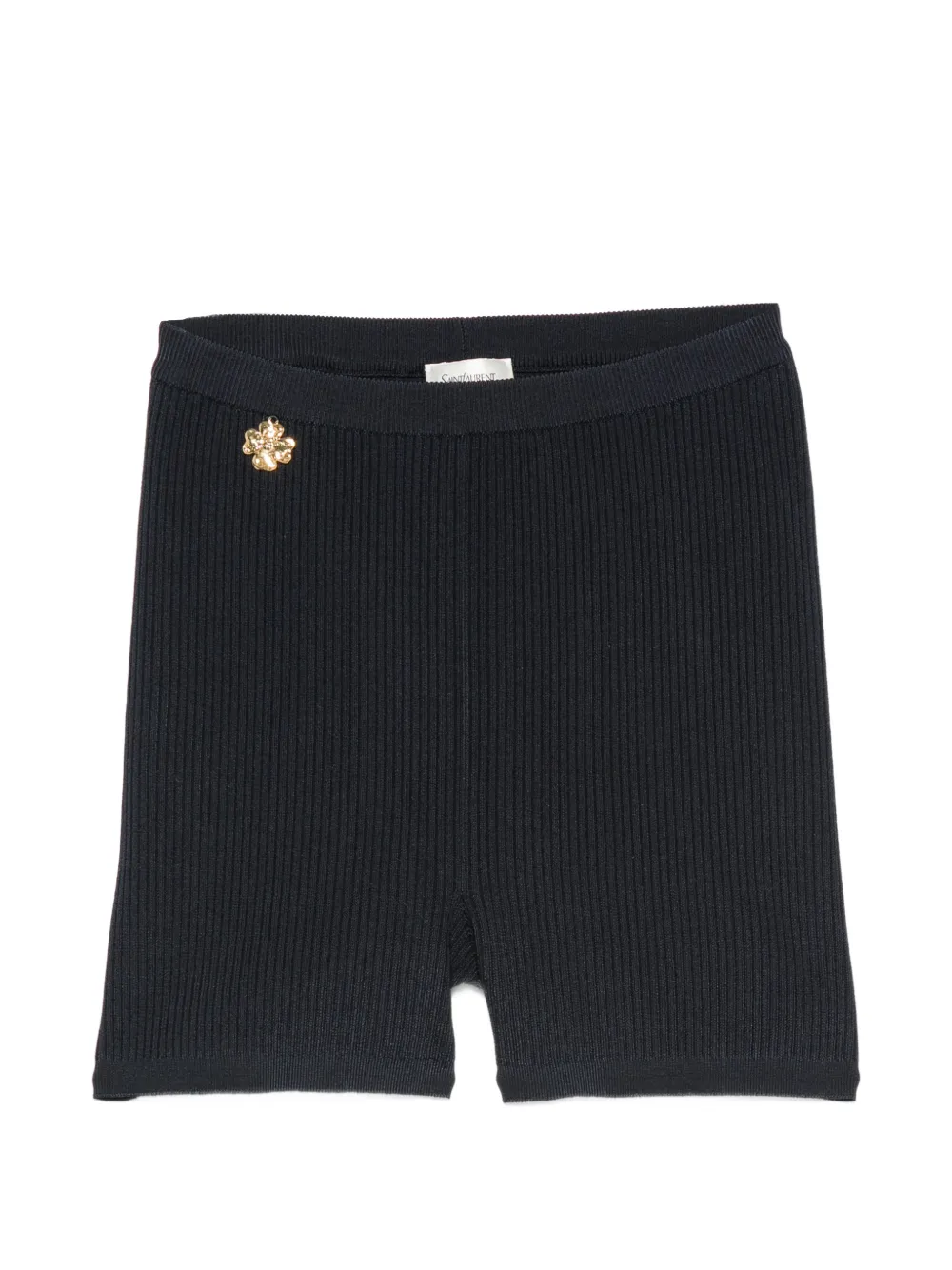 Saint Laurent Gerippte Shorts mit Logo-Schild - Blau
