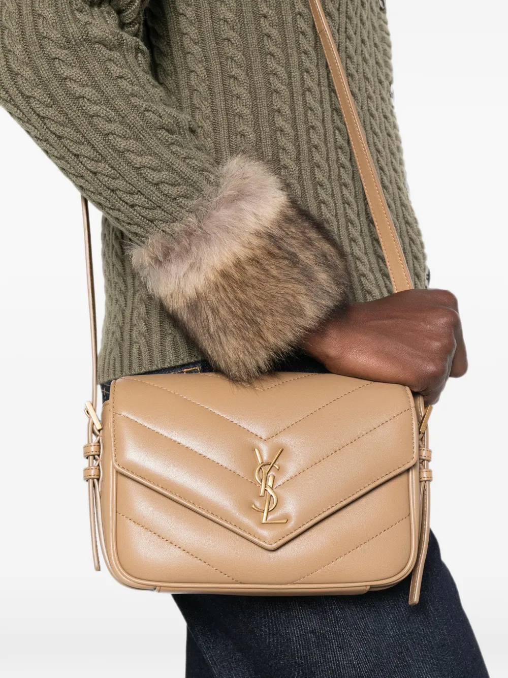 Saint Laurent Loulou Toy mini-crossbodytas Beige