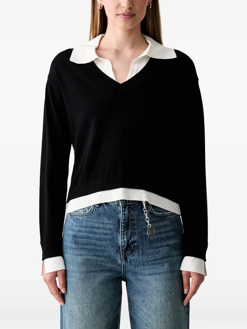 LIU JO layered-effect V-neck sweater - Schwarz