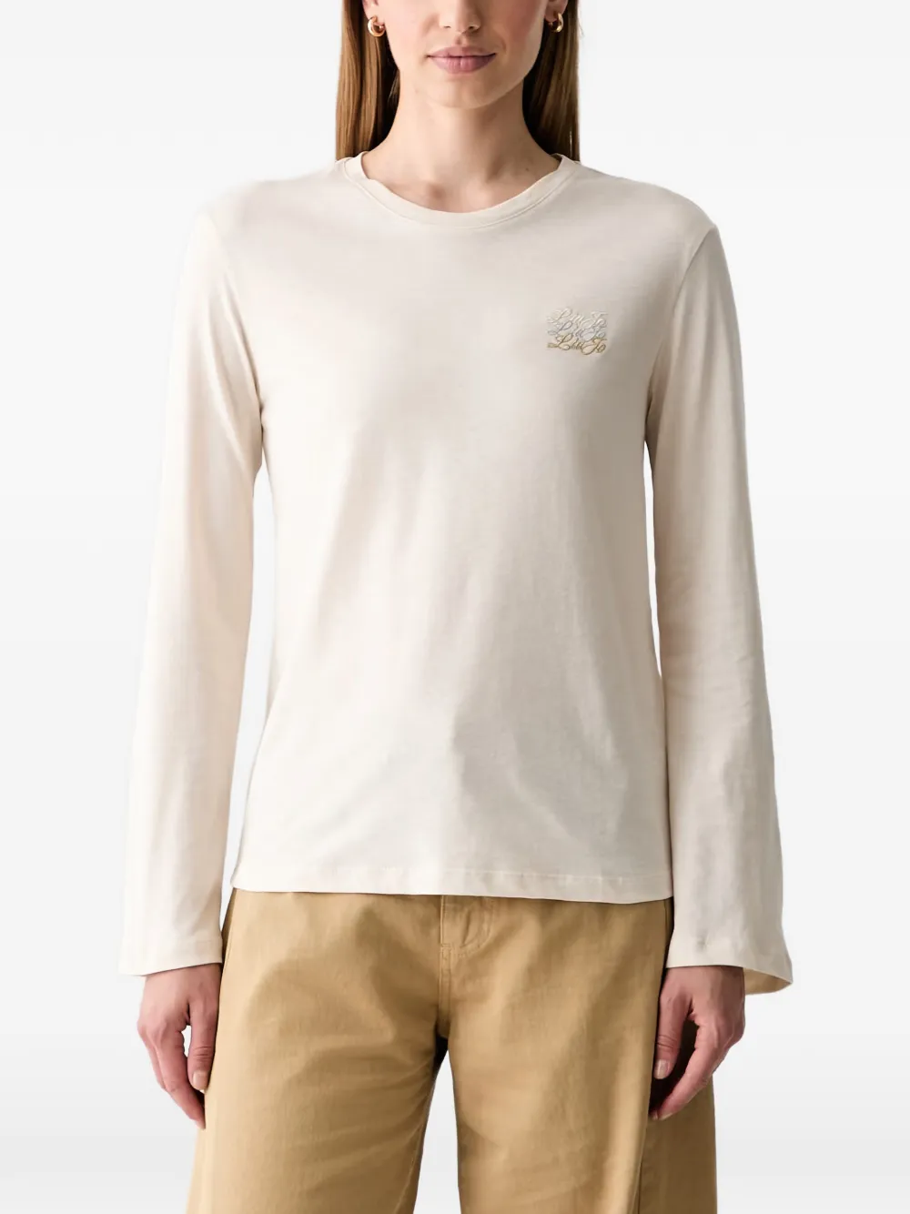 LIU JO logo-embroidered long-sleeve T-shirt - Toni neutri
