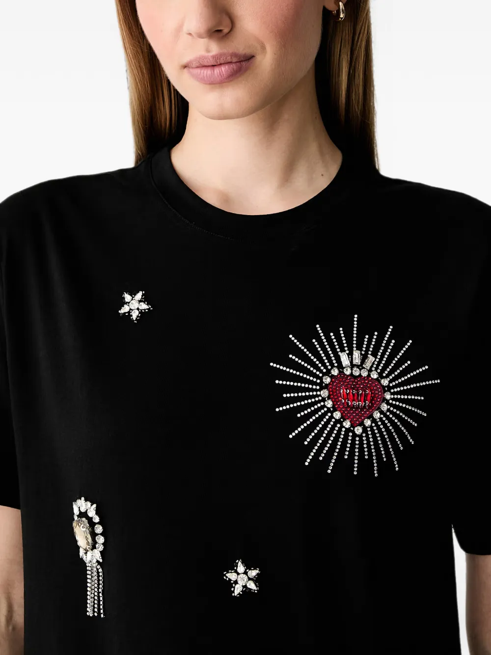 LIU JO T-shirt verfraaid met kristallen en hart-patroon Zwart