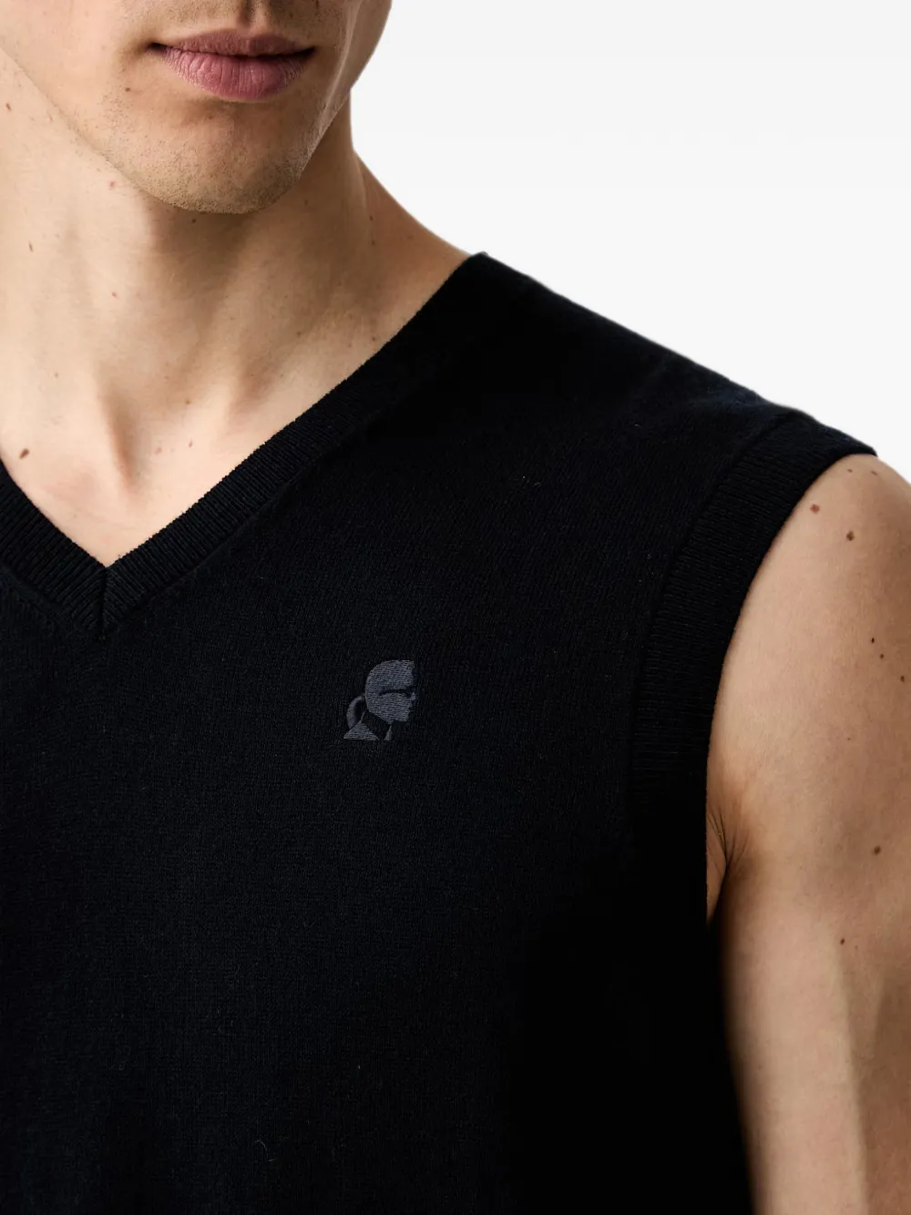 Karl Lagerfeld logo-embroidered V-neck sweater Blauw