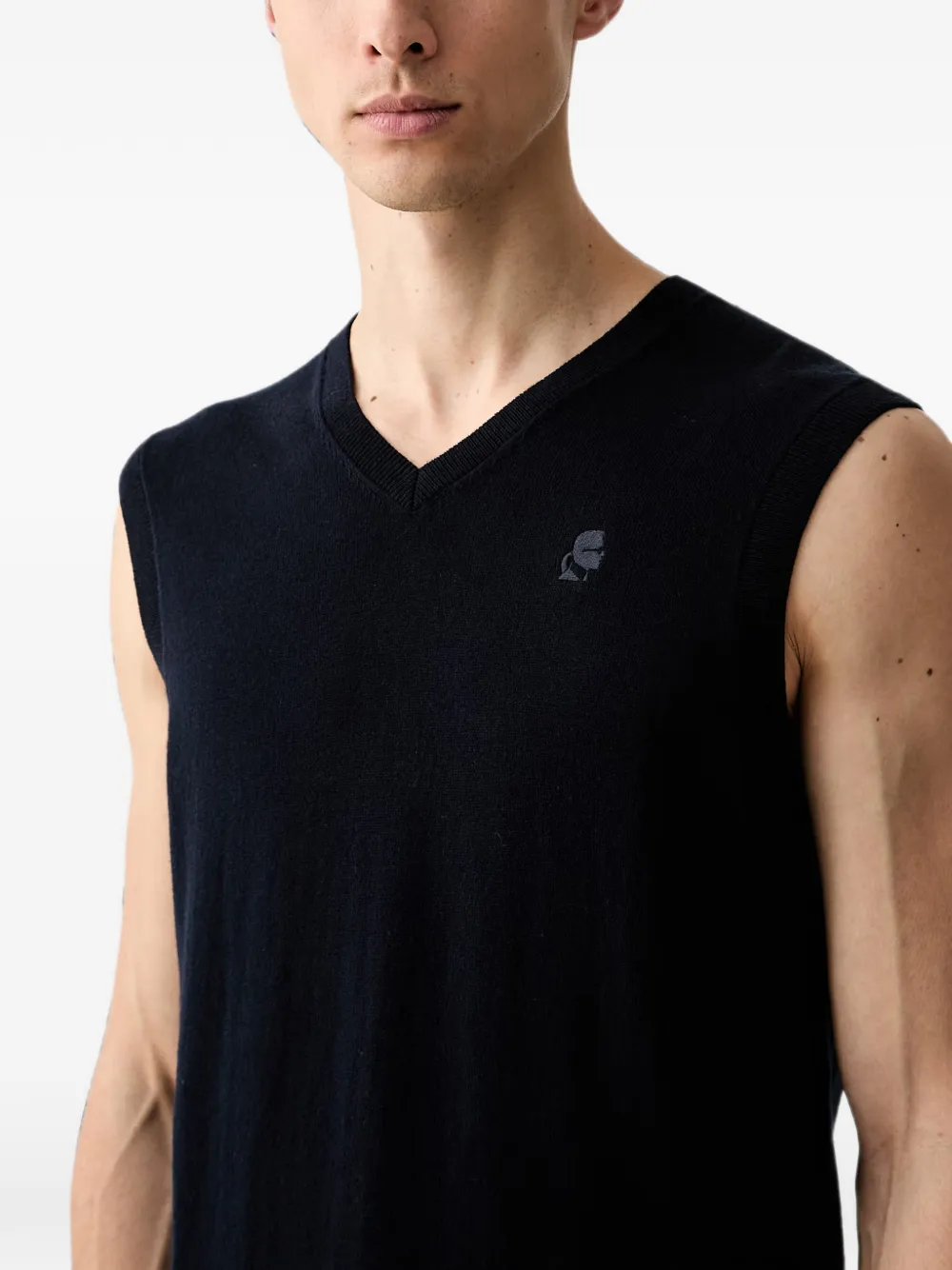 Karl Lagerfeld logo-embroidered V-neck sweater Blauw