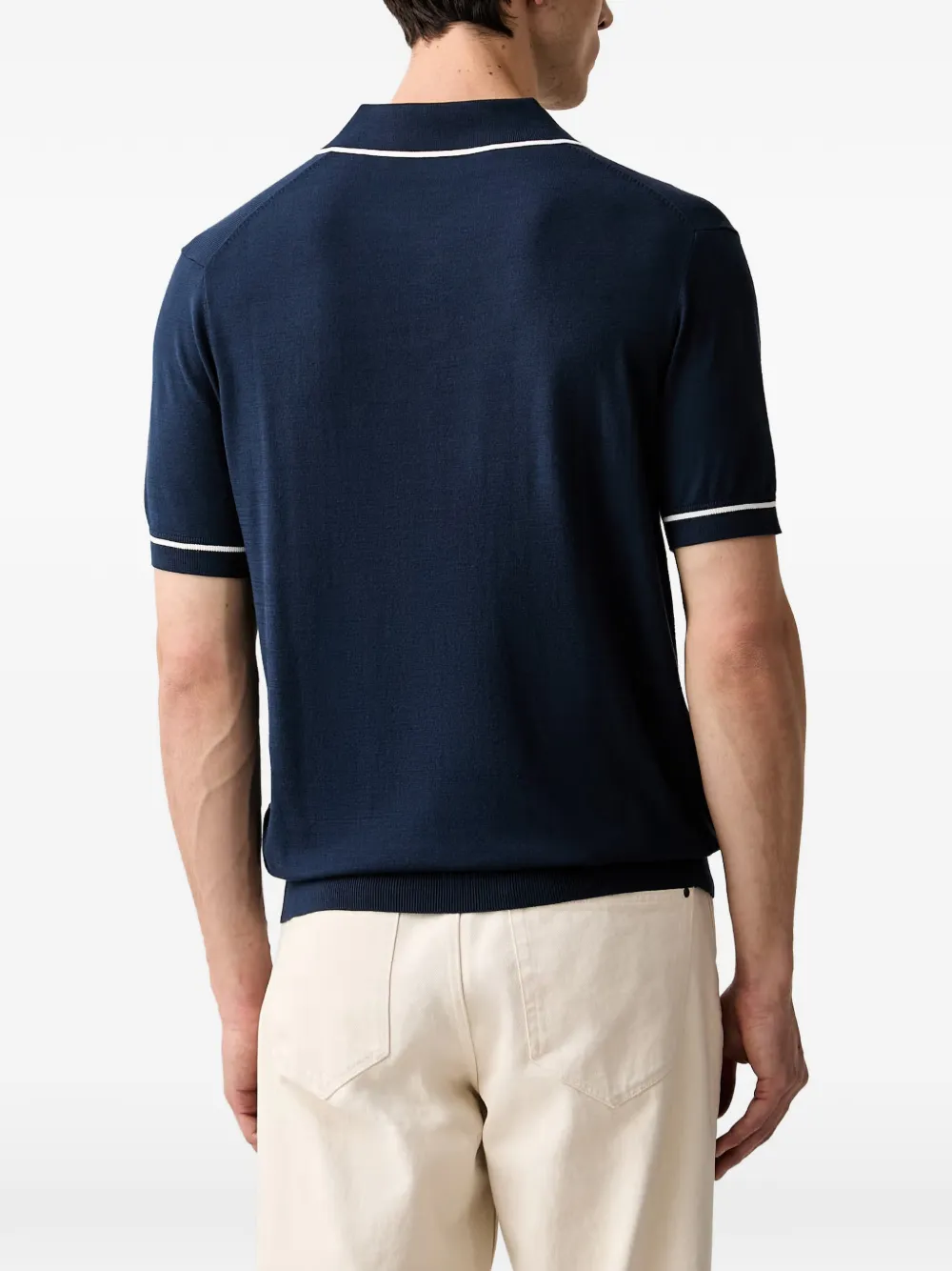 Karl Lagerfeld contrast-trim logo-embroidered polo shirt Blauw