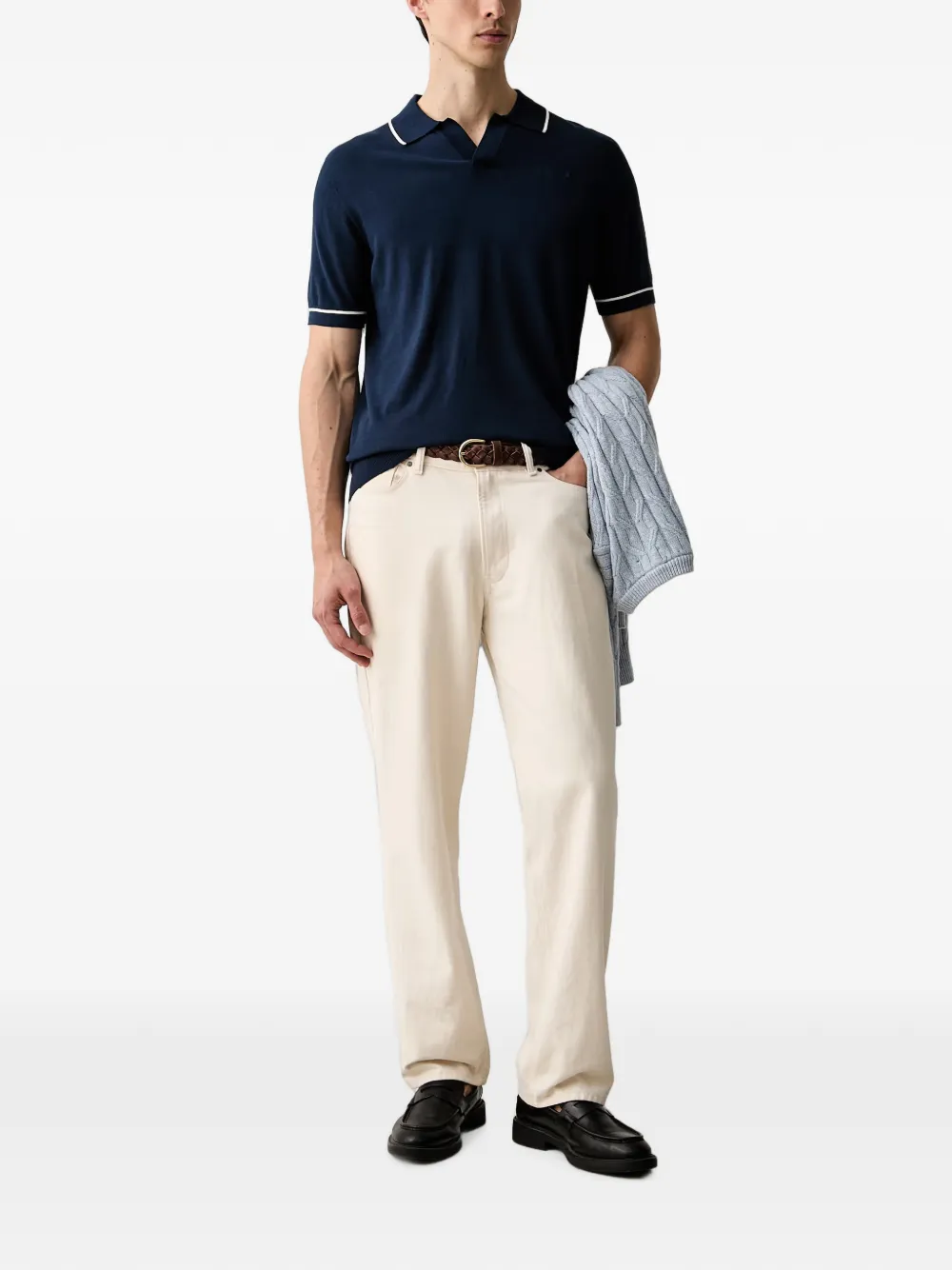 Karl Lagerfeld contrast-trim logo-embroidered polo shirt Blauw