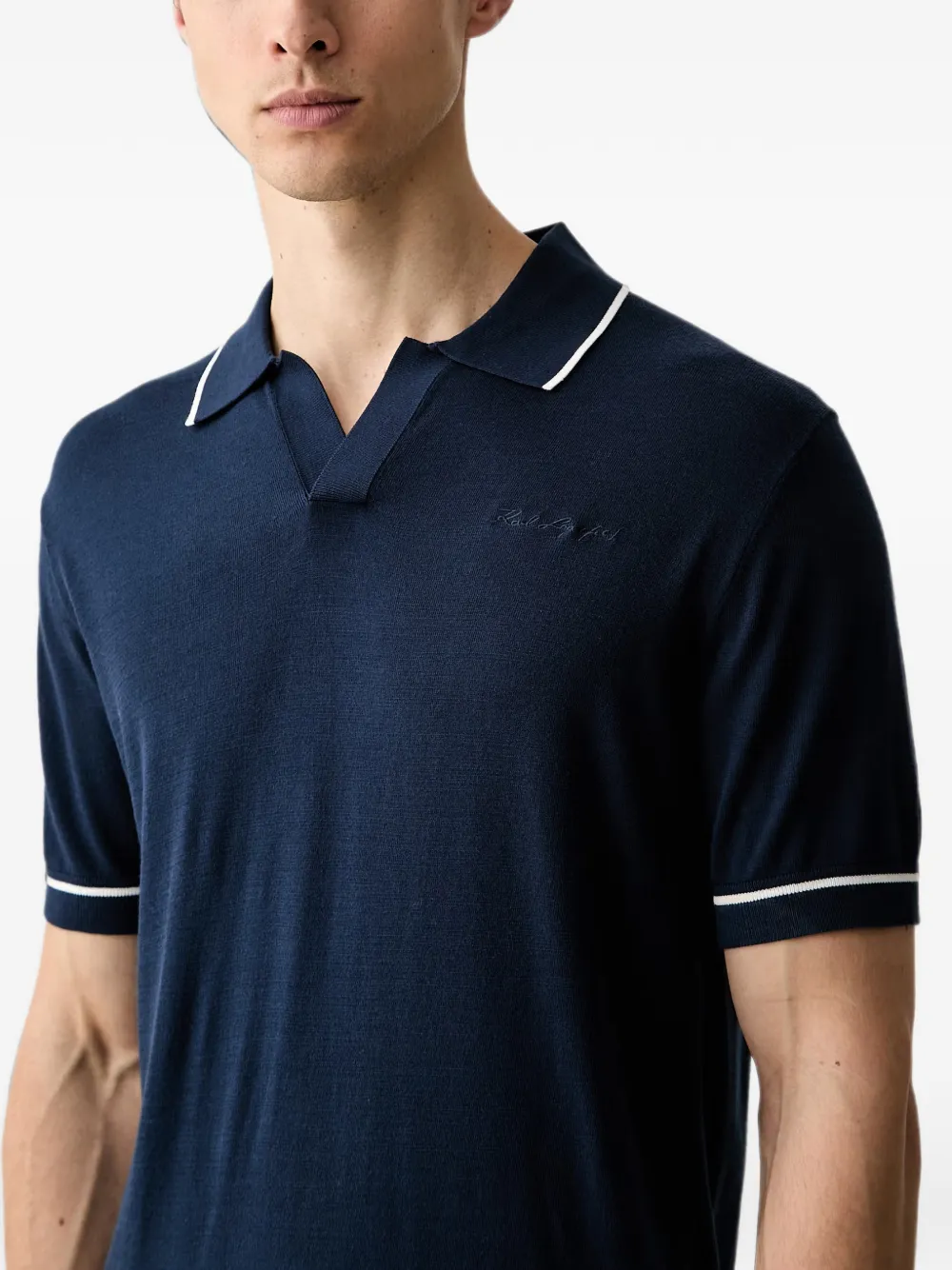 Karl Lagerfeld contrast-trim logo-embroidered polo shirt Blauw