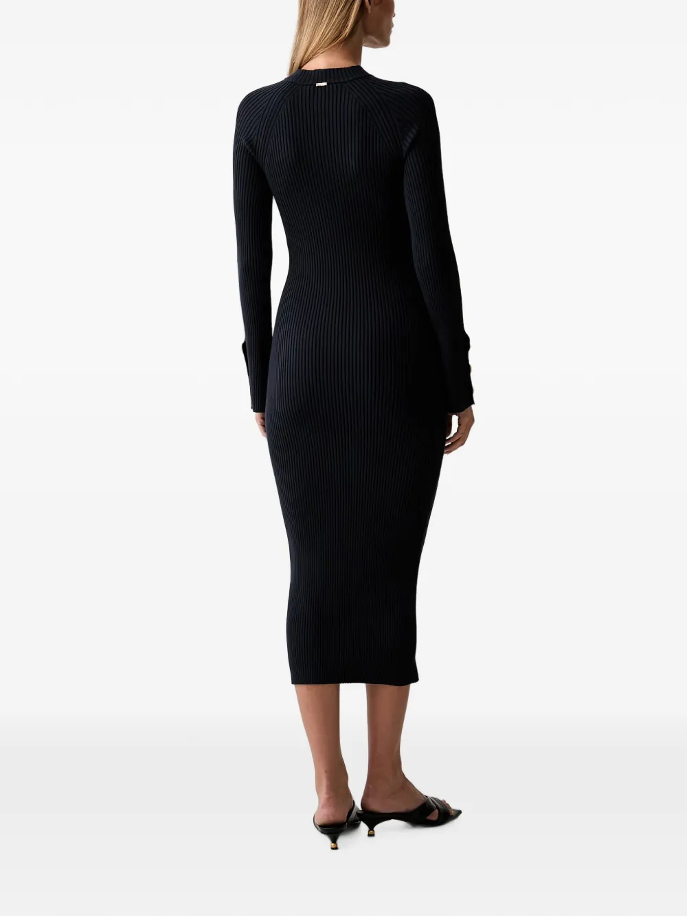 TWINSET midi ribbed-knit button-cuff dress Zwart